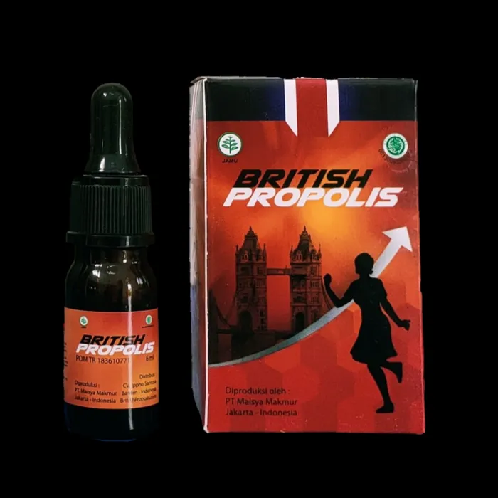 Botol tetes dan kemasan British Propolis Reguler