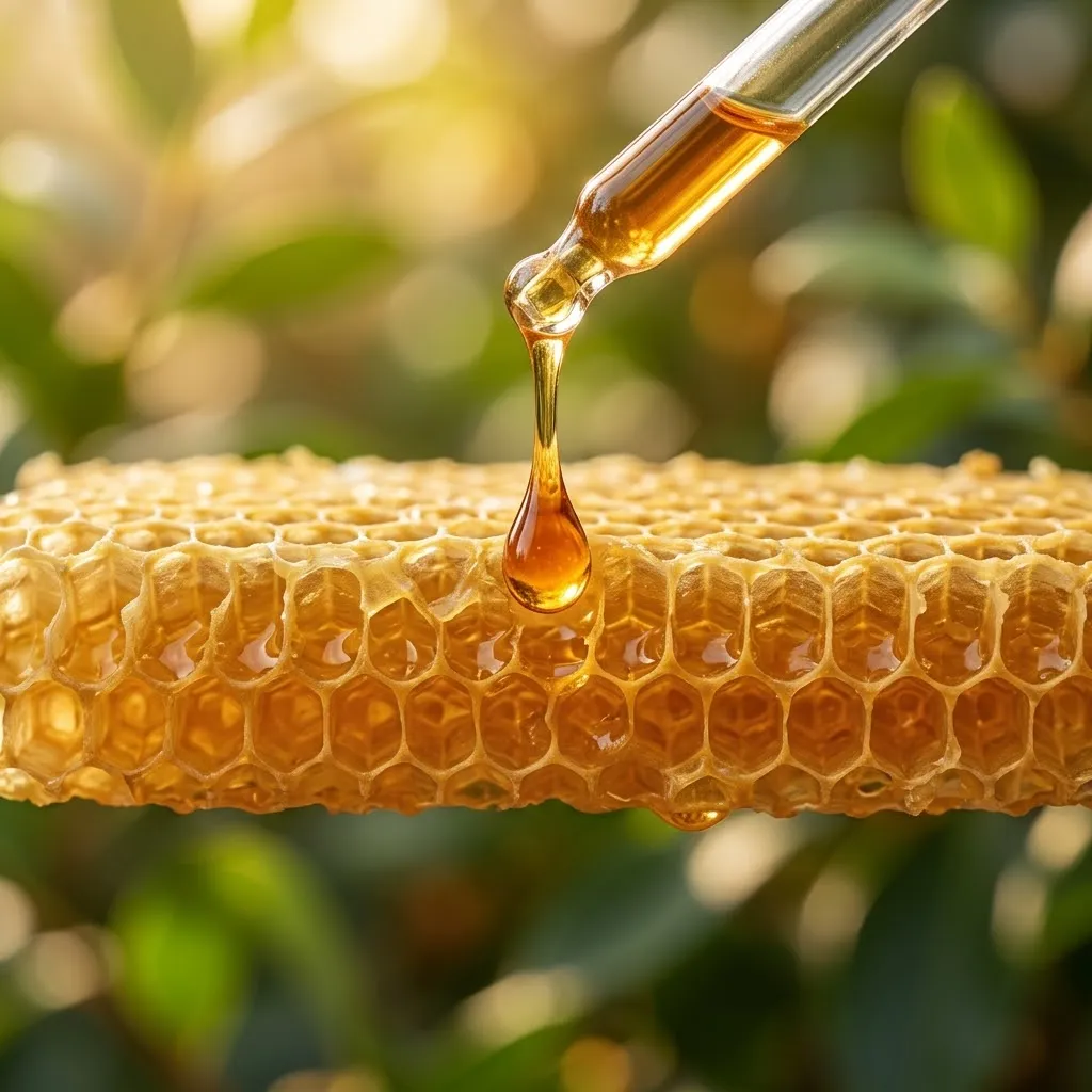 Tetesan propolis keemasan jatuh ke sarang lebah